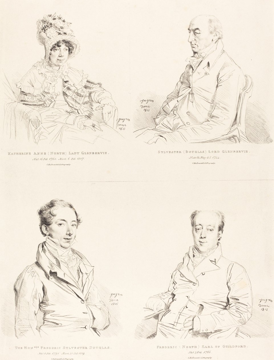 Sylvester (Douglas) Lord Glenbervie; Katherine Anne (Észak) Glenbervie; Frederic (Észak) Guilford grófja; Frederic Sylvester Douglas alkotó: Jean Auguste Dominique Ingres