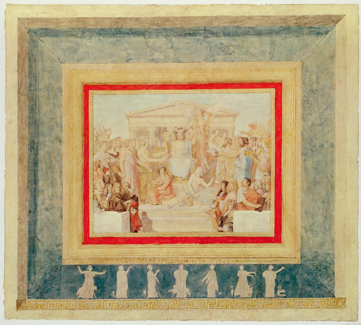Homérosz apoteózisa, terv a Louvre mennyezetére, 1826-27 (toll és tinta, wc, papír) alkotó: Jean Auguste Dominique Ingres