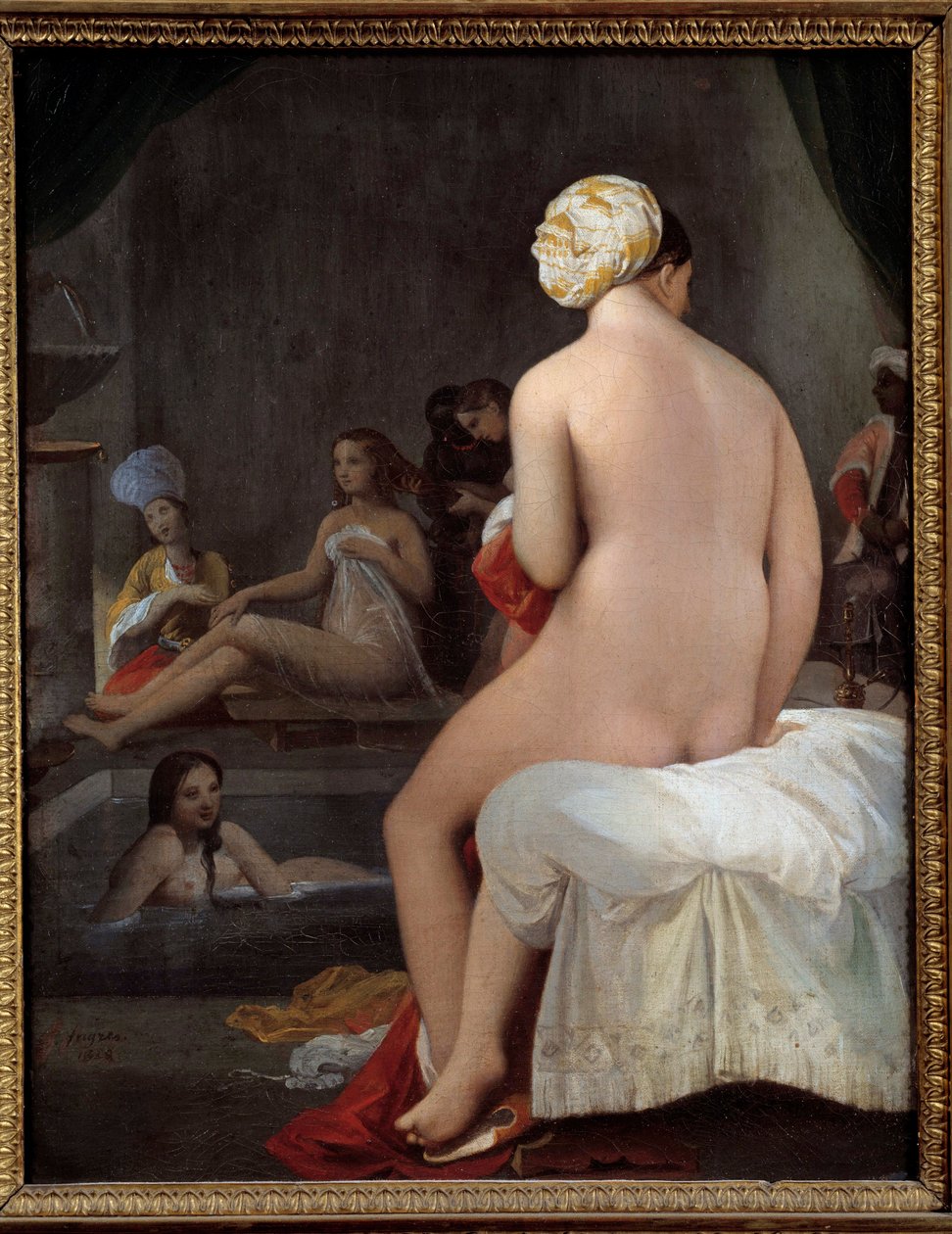 A kis fürdőző. Jean-Auguste-Dominique Ingres (1780-1867) háremfestményének belseje. 1828. V. 0,35x0,27 m . alkotó: Jean Auguste Dominique Ingres
