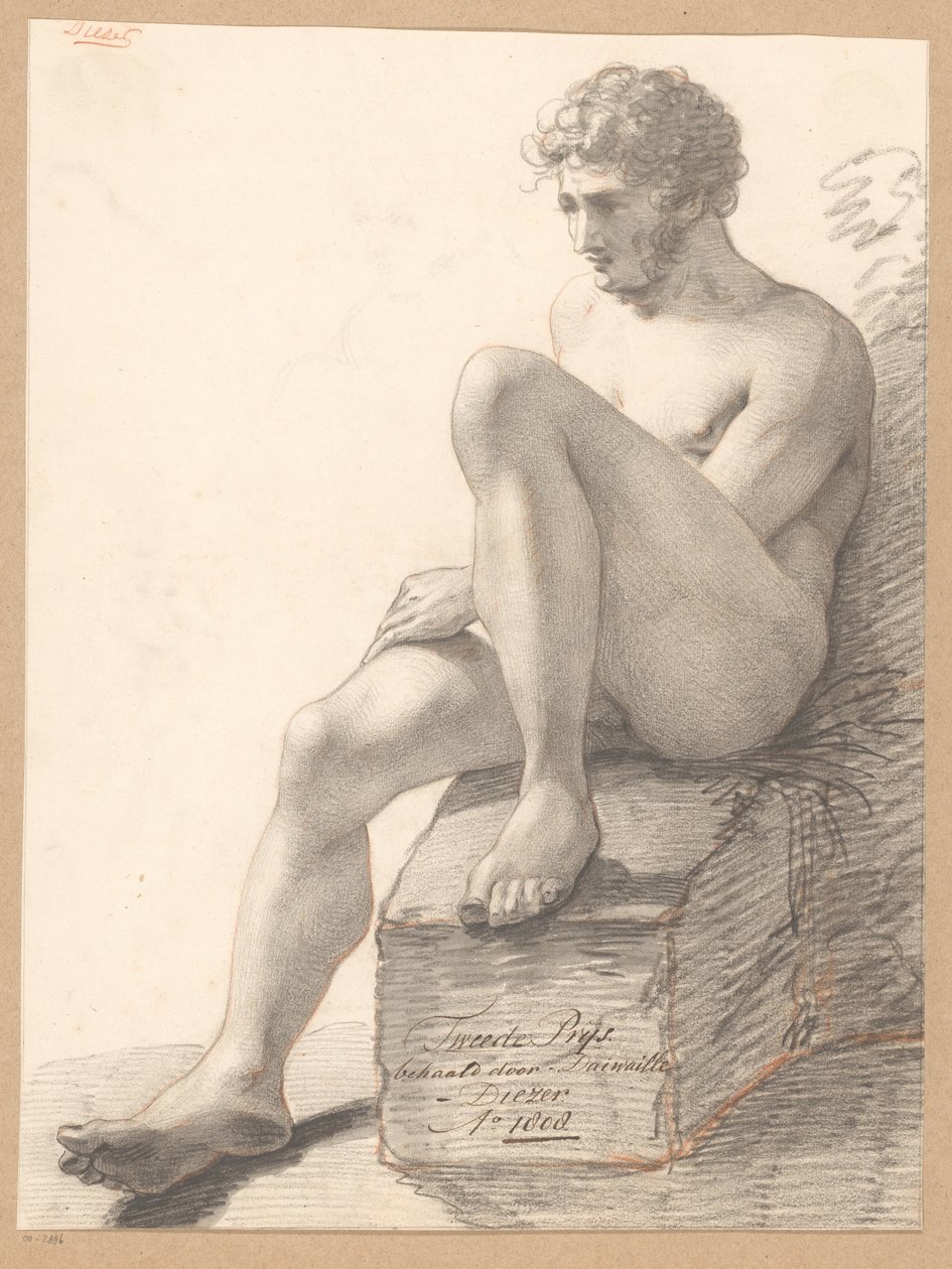 Ülő férfi akt, elölnézet (2. díj, 1808) alkotó: Jean Augustin Daiwaille