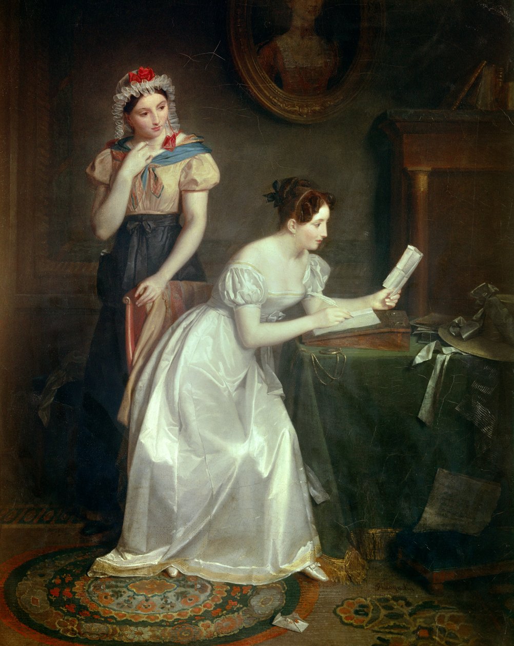 Válasz a levélre Egy fiatal nő siet válaszolni szeretője levelére - Jean Augustin (Jean-Augustin) Franquelin (1798-1839) festménye 19. század V 0,46x0,38 m alkotó: Jean Augustin Franquelin
