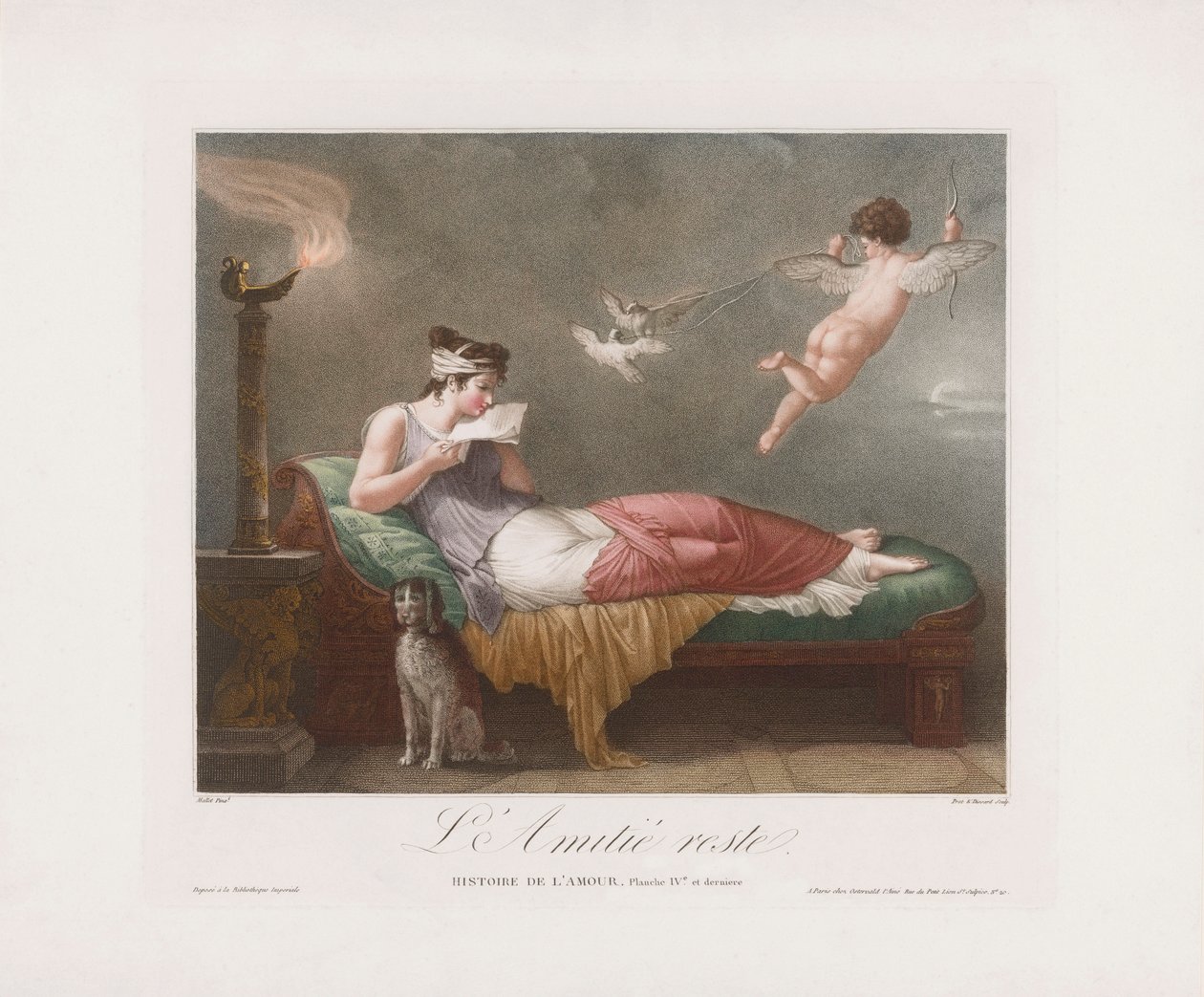 Ámor szerelmes levelet kézbesít. 19. század (nyomtatott) alkotó: Jean Baptiste (after) Mallet