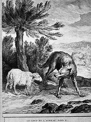 A farkas és a bárány (metszet) alkotó: Jean Baptiste (after) Oudry