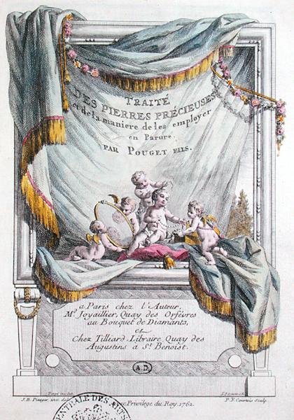 A Pouget testvérek „Drágakövekkel bánik és hogyan használjuk őket díszben” címlapja, P. F. Courtois metszet alkotó: Jean Baptiste (after) Piauger
