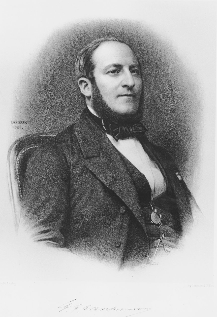 Georges Eugene Haussmann báró (1809-91) portréja, 1865 (bw metszet) alkotó: Jean Baptiste Adolphe Lafosse