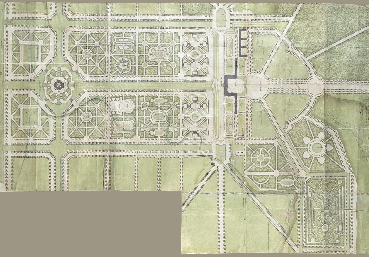 A sztrelnai palota és park terve, 1717 alkotó: Jean Baptiste Alexandre Le Blond
