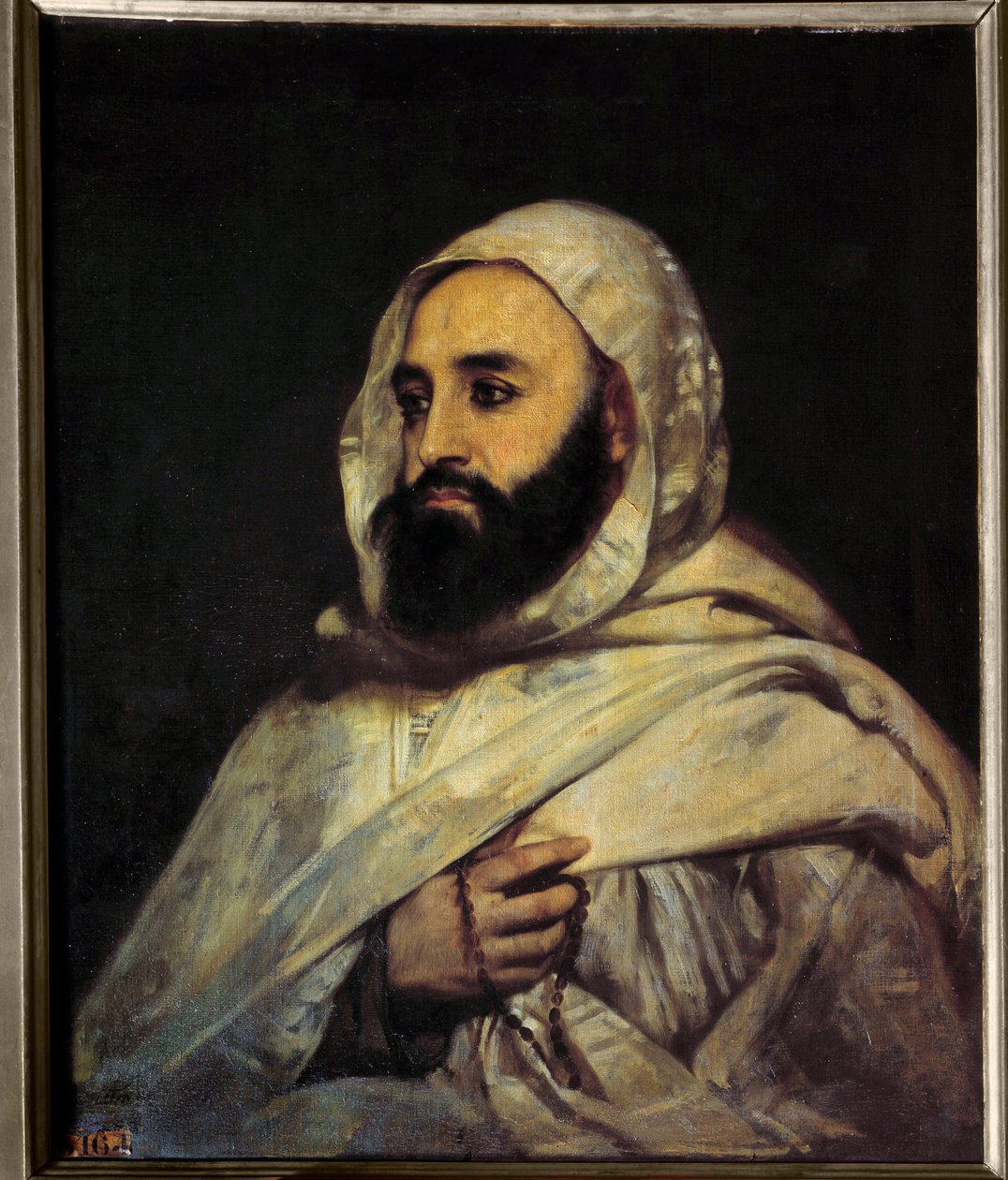 Ben Mahi Ed Din Abd El Kader (Abd El-Kader) portréja (1808 - 1883) Emir Algériai (h s/t 0,72 x 0,59) Angel Tissier (1814 - 1876) Versailles festménye. Vármúzeum. alkotó: Jean Baptiste Ange Tissier