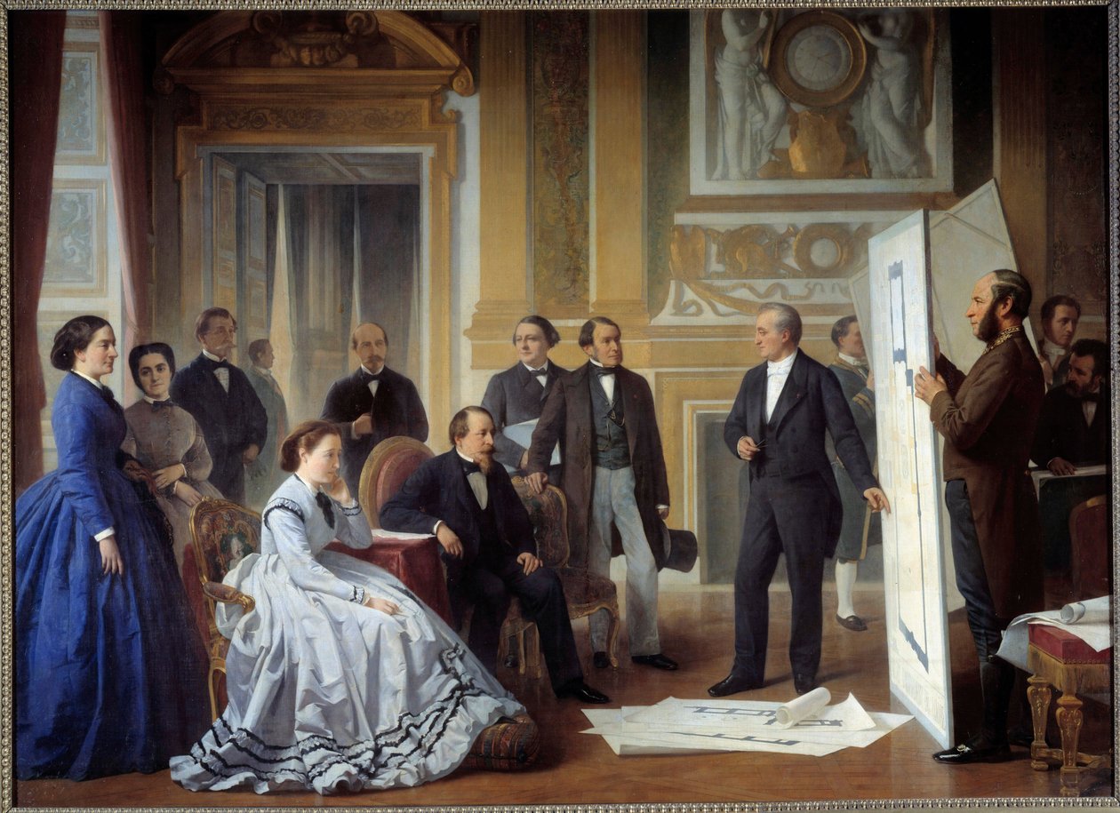 Louis Visconti (1791-1853) építész bemutatja III. Napóleonnak az Ange Tissier (1814-1876) új Louvre-festményének tervét, 1865, olaj, vászon alkotó: Jean Baptiste Ange Tissier