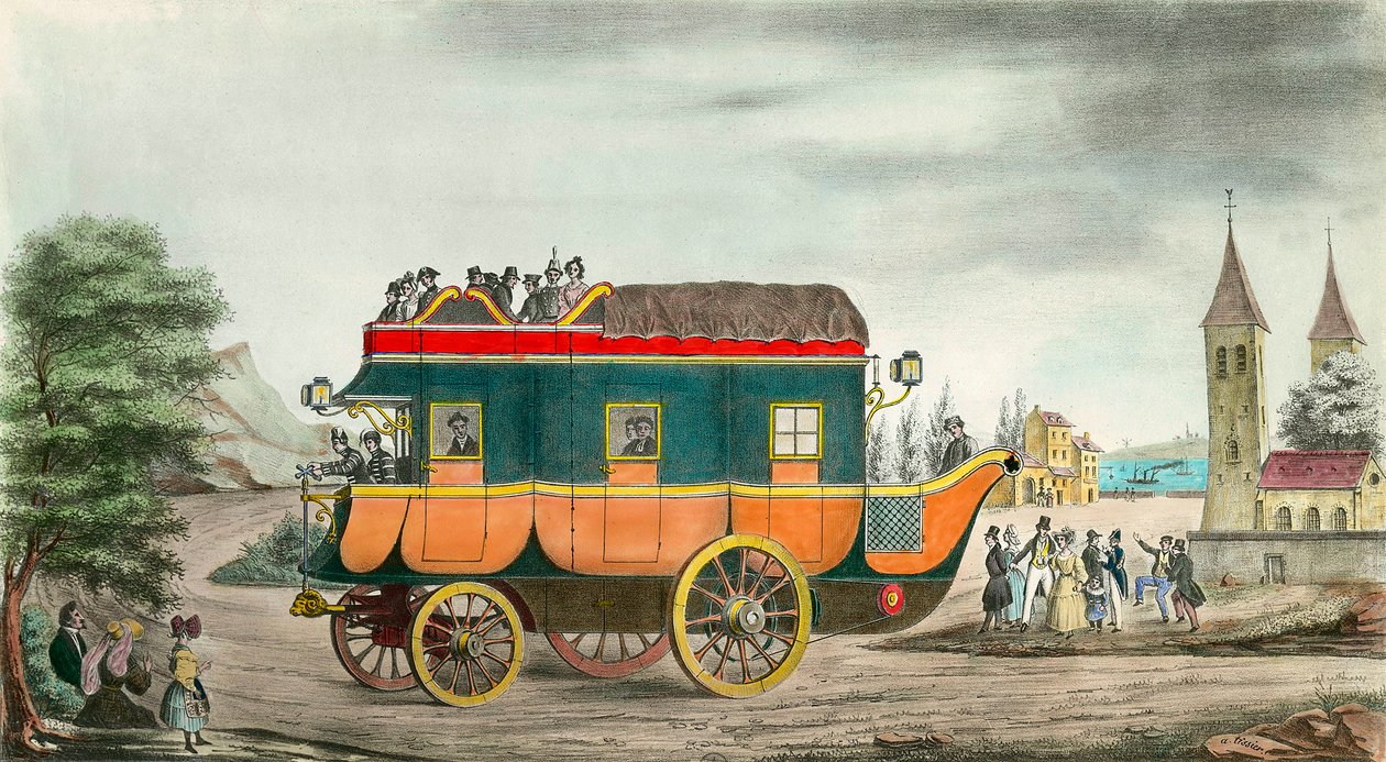 Az autó (vagy szorgalom) gőze van: 1835-ös francia találmány. Ange Tissier (1814-1876) metszete. 1835. Magángyűjtemény alkotó: Jean Baptiste Ange Tissier