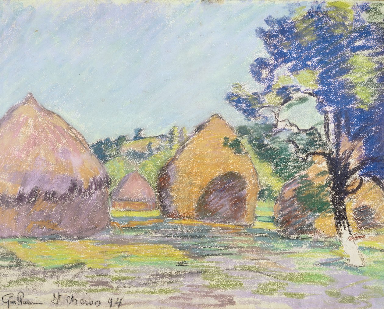 Szénakazalok Saint-Cheronban (pasztell, papíron) alkotó: Jean Baptiste Armand Guillaumin