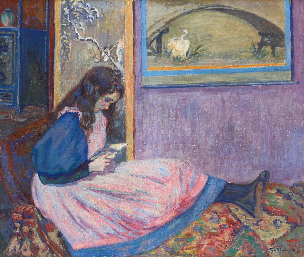 Előadás - Olvasás, Guillaumin, Armand (1841-1927). Gouache és tempera, vászon, kb. 1890-1895. Mérete: 60x73 cm. Magángyűjtemény alkotó: Jean Baptiste Armand Guillaumin