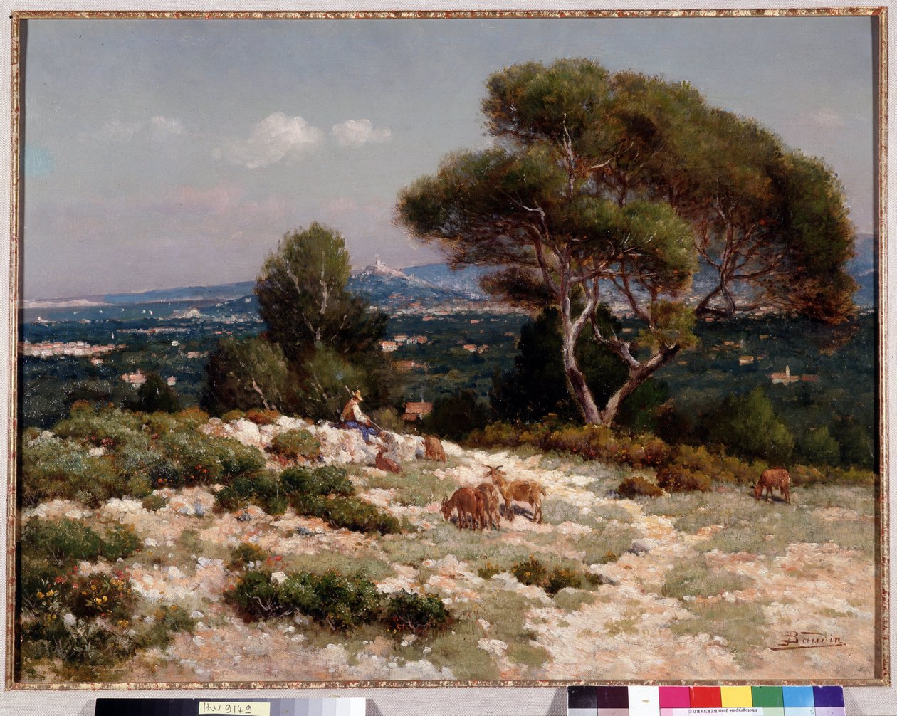 Pásztorok a marseille-i Saint Loup magaslatain Jean Baptiste Baudin (1856-1922) festménye Dim. 48x63 cm Kötelező megemlítés: Gyűjtemény alapítványi üdvözlete Provence, Marseille alkotó: Jean Baptiste Baudin