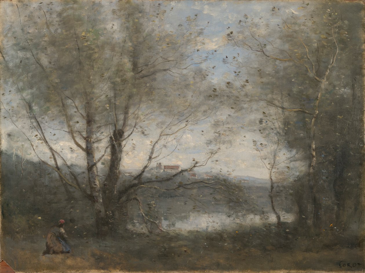 A fák között látható tó alkotó: Jean Baptiste Camille Corot
