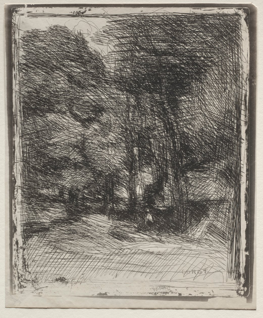 A Bas-Bréau szuvenírje, eredeti lenyomat 1858, 1921-ben nyomtatták. alkotó: Jean Baptiste Camille Corot