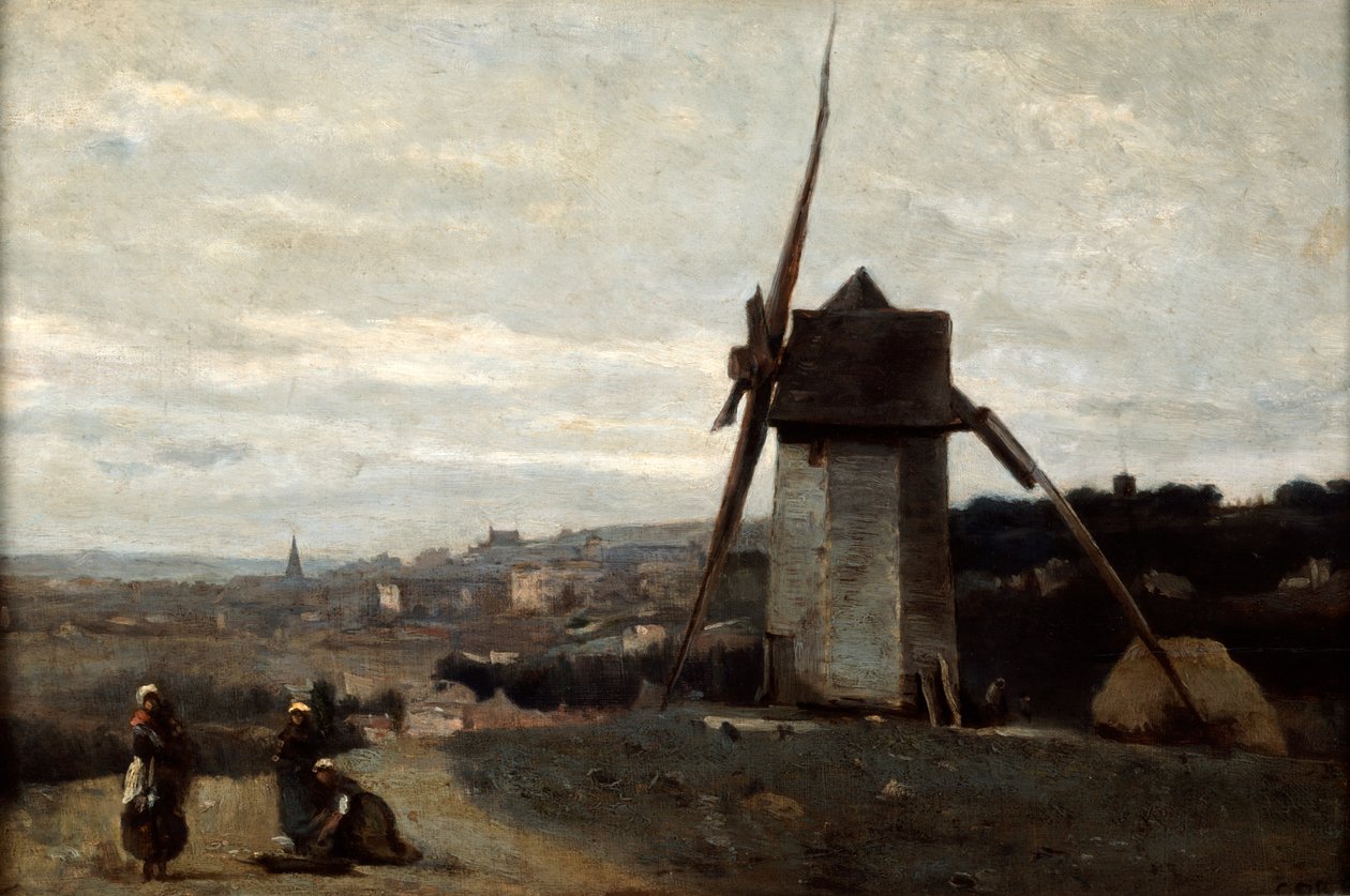 Szélmalom, Etretat, 19. század. alkotó: Jean Baptiste Camille Corot