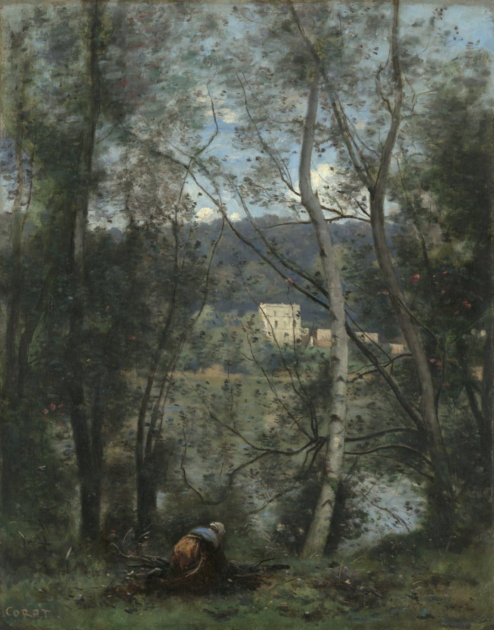 Egy nő köcsögöket gyűjtöget a Ville-dAvrayben, kb. 1871-74. alkotó: Jean Baptiste Camille Corot