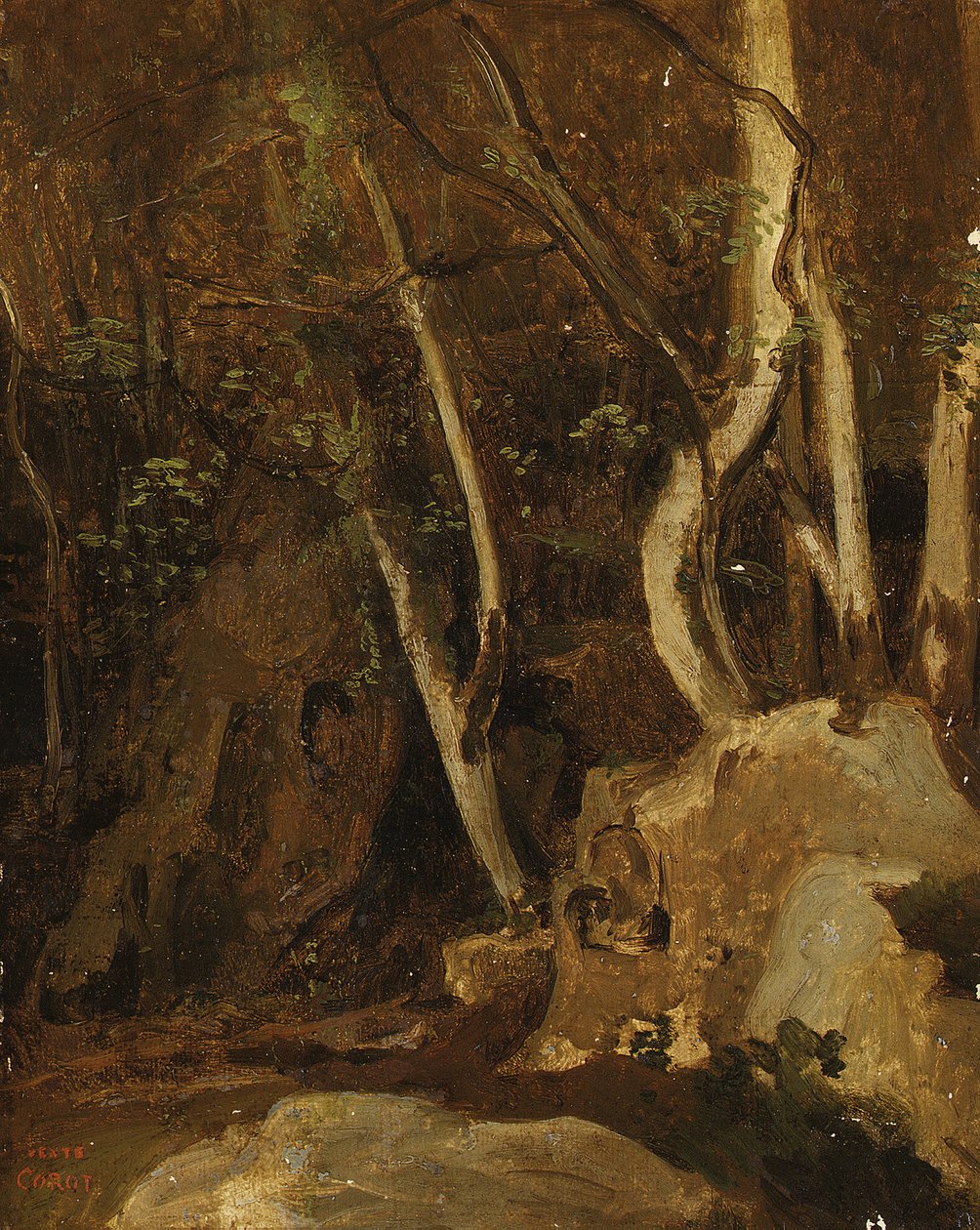 Civita Castellanánál, erdős sziklák, 1825-28 alkotó: Jean Baptiste Camille Corot
