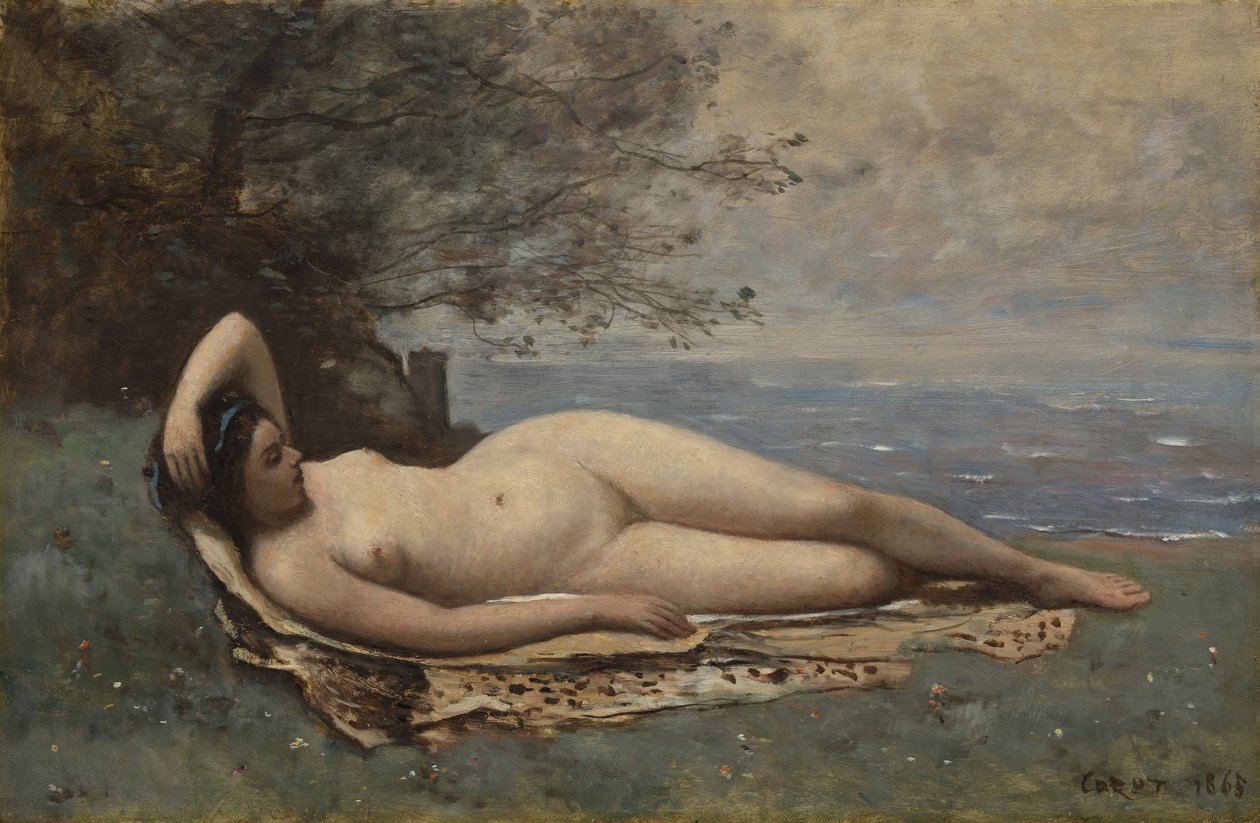 Bacchante a tenger mellett, 1865. alkotó: Jean Baptiste Camille Corot