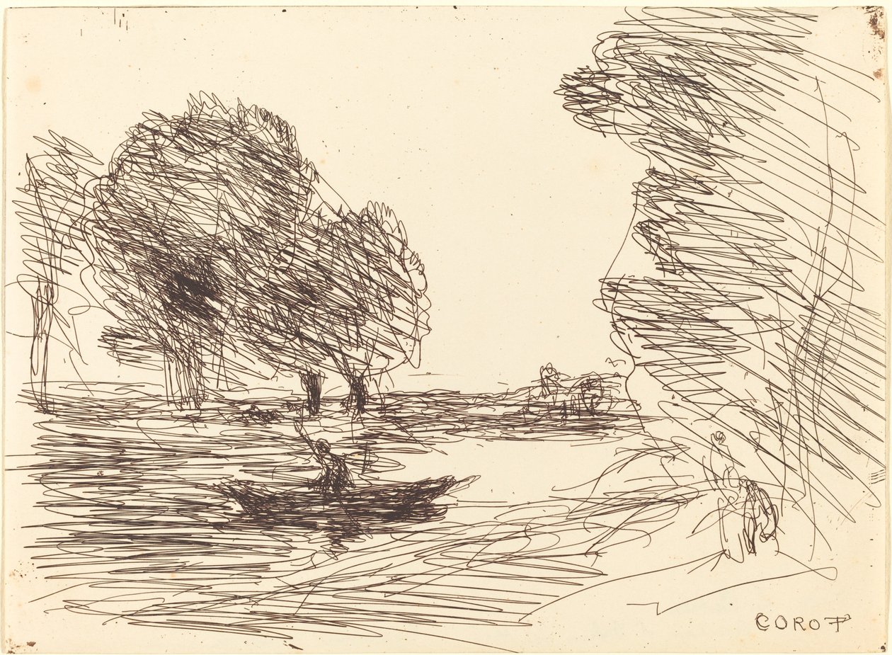 Csónakos alkotó: Jean Baptiste Camille Corot