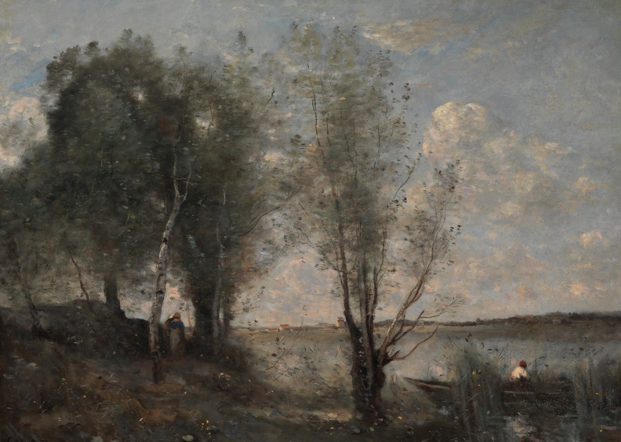 Csónakos a nádasok között, kb. 1865. alkotó: Jean Baptiste Camille Corot
