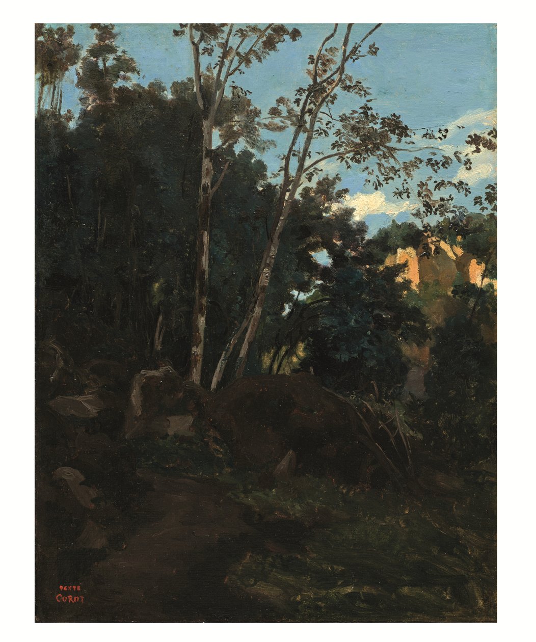 Faliget a sziklák között a Civita Castellanánál (olaj, papír, vászonra fektetve) alkotó: Jean Baptiste Camille Corot