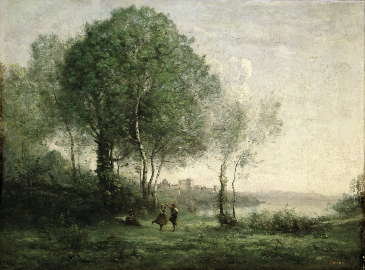 Castel Gandolfo, táncoló tiroli pásztorok alkotó: Jean Baptiste Camille Corot