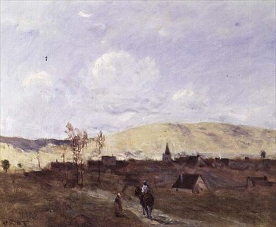 Cavalier egy falu láttára alkotó: Jean Baptiste Camille Corot