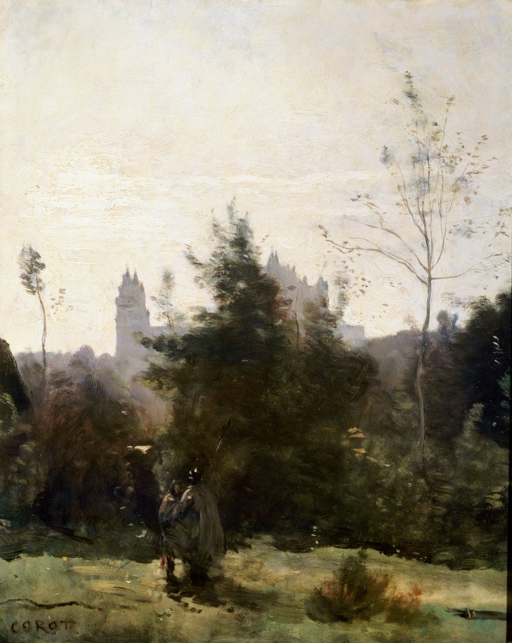 Chateau de Pierrefonds, 1860-as évek. alkotó: Jean Baptiste Camille Corot