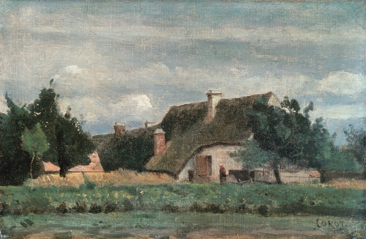 Vidéki jelenet, Nő tehénnel (olaj, vászon) alkotó: Jean Baptiste Camille Corot
