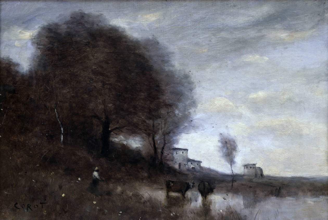 Vidéki táj (olaj, vászon) alkotó: Jean Baptiste Camille Corot
