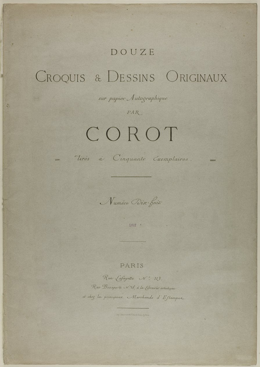 A Douze Croquis et Dessins Originaux album borítója és szövege alkotó: Jean Baptiste Camille Corot