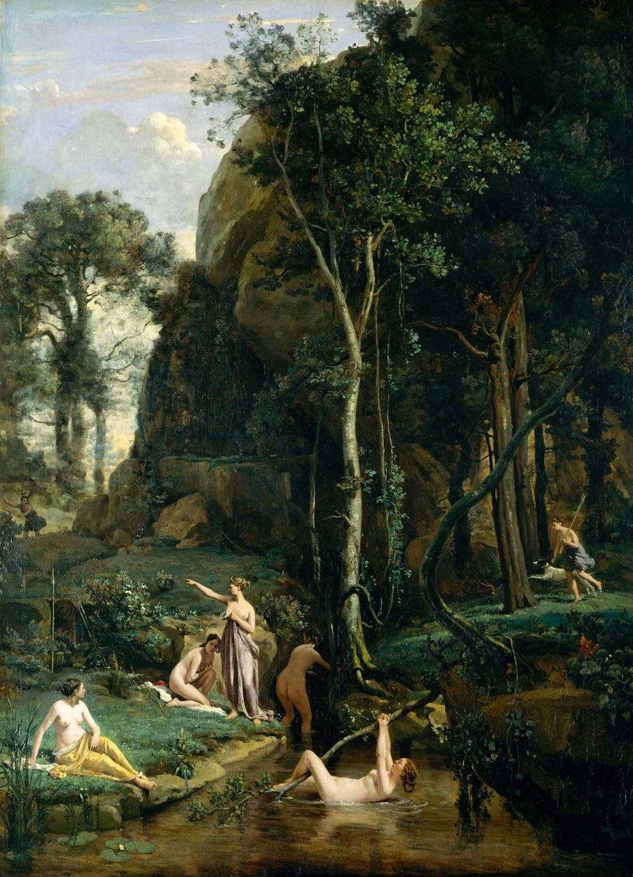 Actaeon meglepi Artemisz (Diana) istennőt, miközben társaival együtt fürdik. alkotó: Jean Baptiste Camille Corot