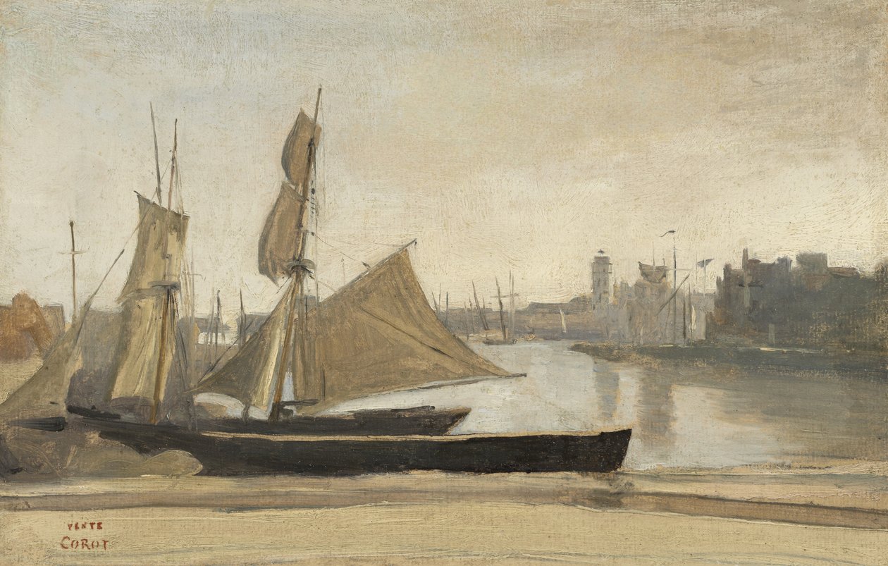 Dunkerque, halászhajók kötve a rakparthoz, 1830 körül alkotó: Jean Baptiste Camille Corot