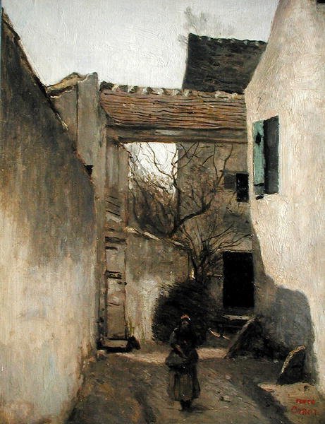 Ecouen, A falu sarka, 1870 körül (olaj, vászon) alkotó: Jean Baptiste Camille Corot