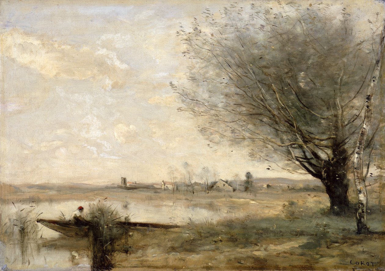 Fisherman Moored at a Bank (olaj, vászon) alkotó: Jean Baptiste Camille Corot