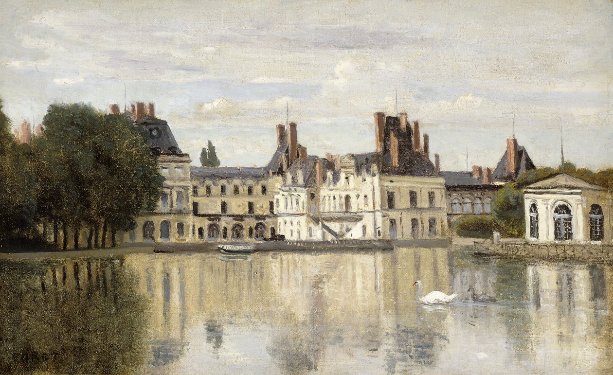 Fontainebleau - Kilátás a kastélyra és a tóra; Fontainebleau - A kastély a Piece d