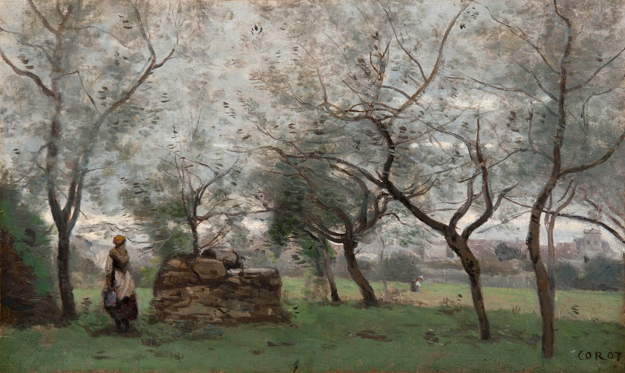 Francia: Le verger, Mantes közelében alkotó: Jean Baptiste Camille Corot