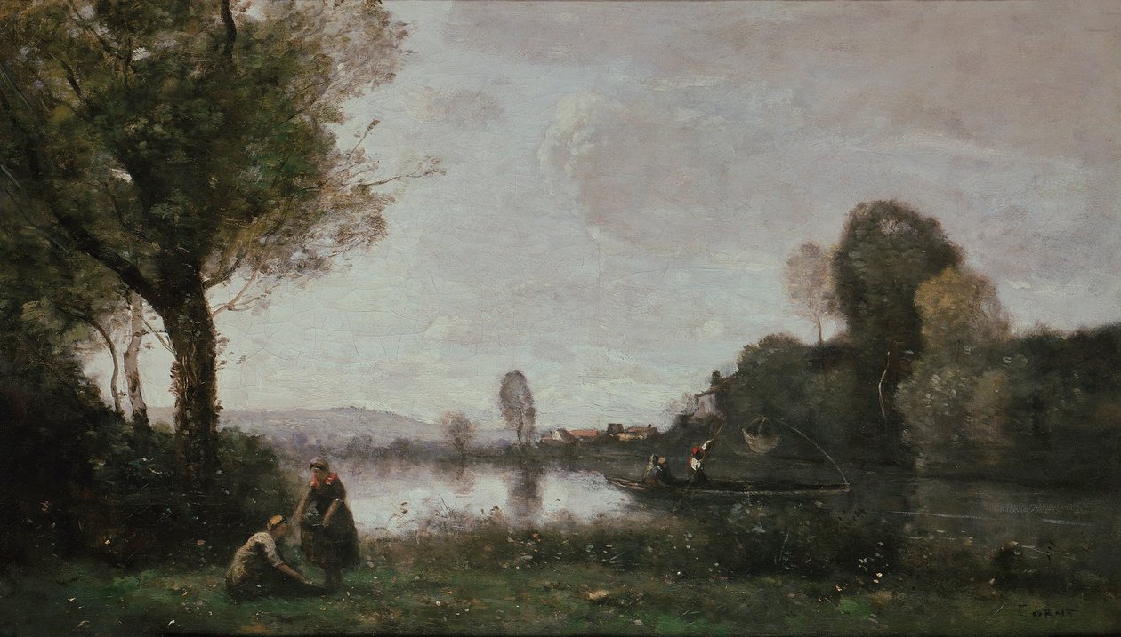 Német: Flußlandschaft (Die Seine bei Chatou) Szajnai táj Chatou mellett alkotó: Jean Baptiste Camille Corot