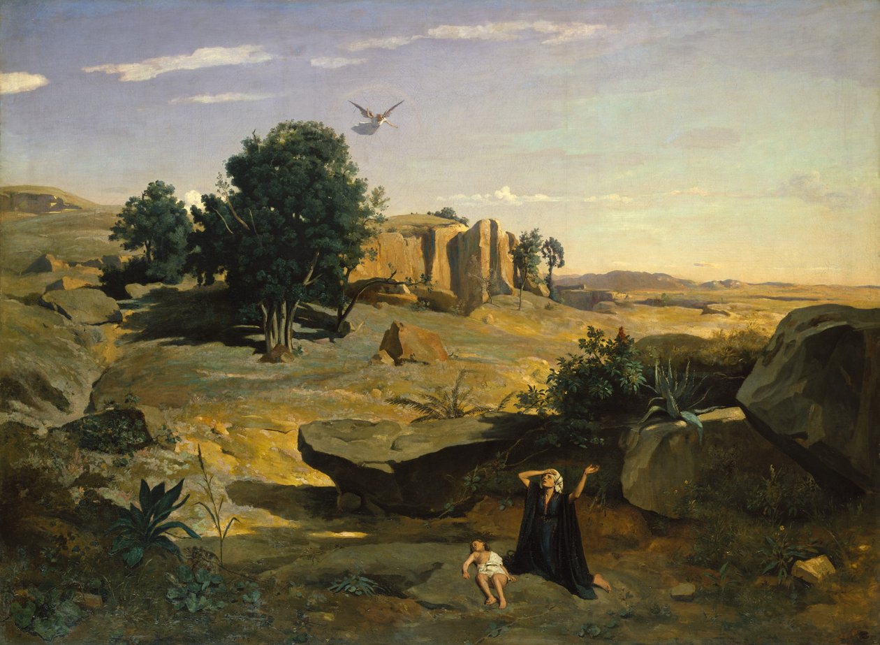 Hágár a vadonban, 1835. alkotó: Jean Baptiste Camille Corot