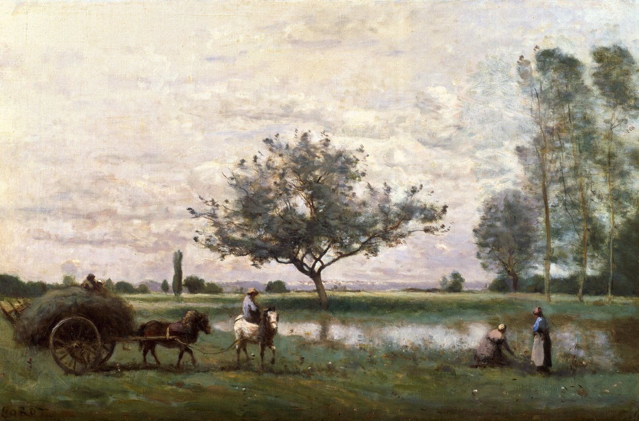 Szénakocsi a folyó mellett alkotó: Jean Baptiste Camille Corot