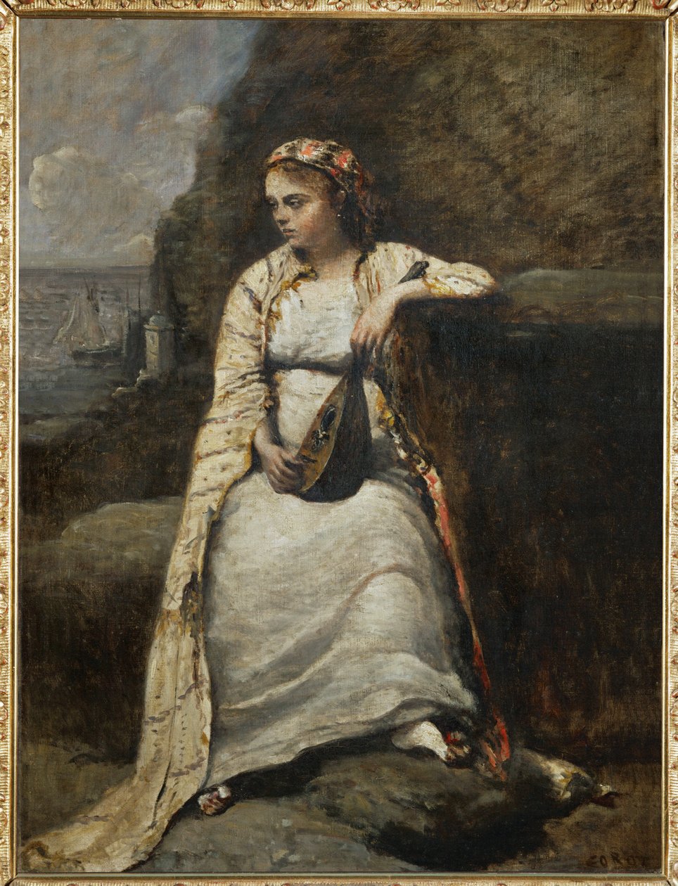 Haydee, jeune femme en costume grec - fiatal görög ruhás nő, talán Byron "Don Juan"-jának hősnője ... alkotó: Jean Baptiste Camille Corot