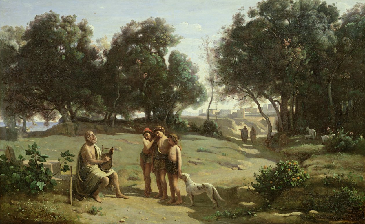 Homérosz és a pásztorok egy tájban, 1845 alkotó: Jean Baptiste Camille Corot