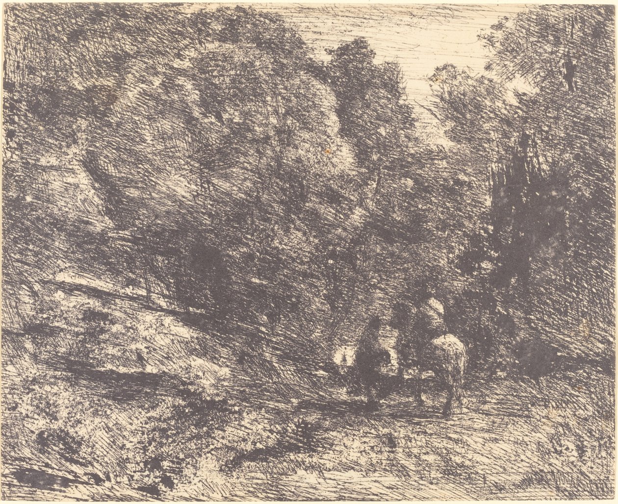 Lovas és vagabond az erdőben alkotó: Jean Baptiste Camille Corot