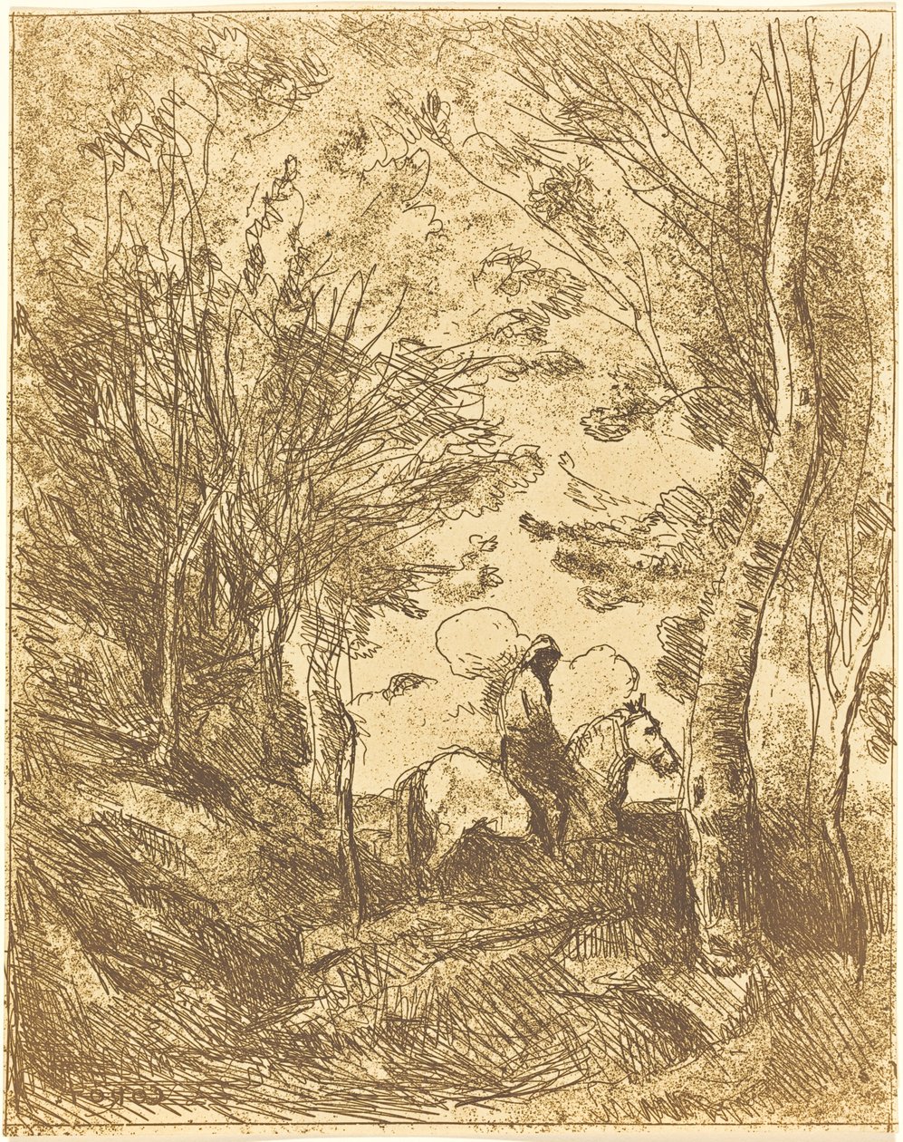 Lovas az erdőben, nagy tányér (Le Grand Cavalier sous bois) alkotó: Jean Baptiste Camille Corot