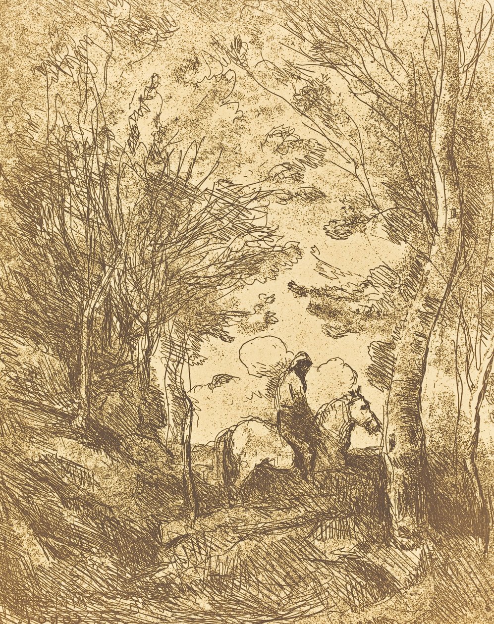 Lovas az erdőben, Nagytányér Le Grand Cavalier sous bois, c. 1854. alkotó: Jean Baptiste Camille Corot