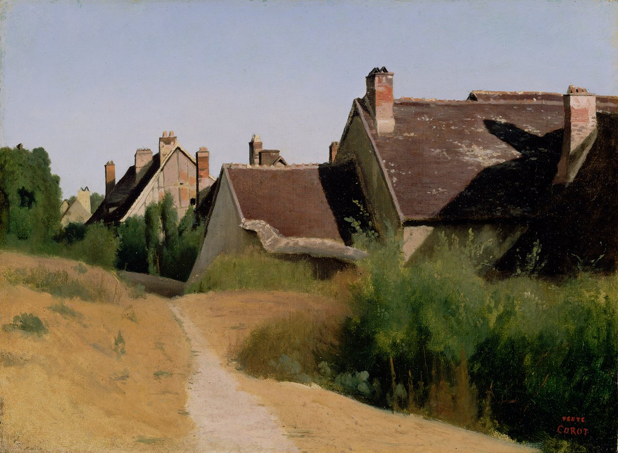 Házak Orléans közelében. 1830 körül (olaj, papír, malomlapra szerelve) alkotó: Jean Baptiste Camille Corot