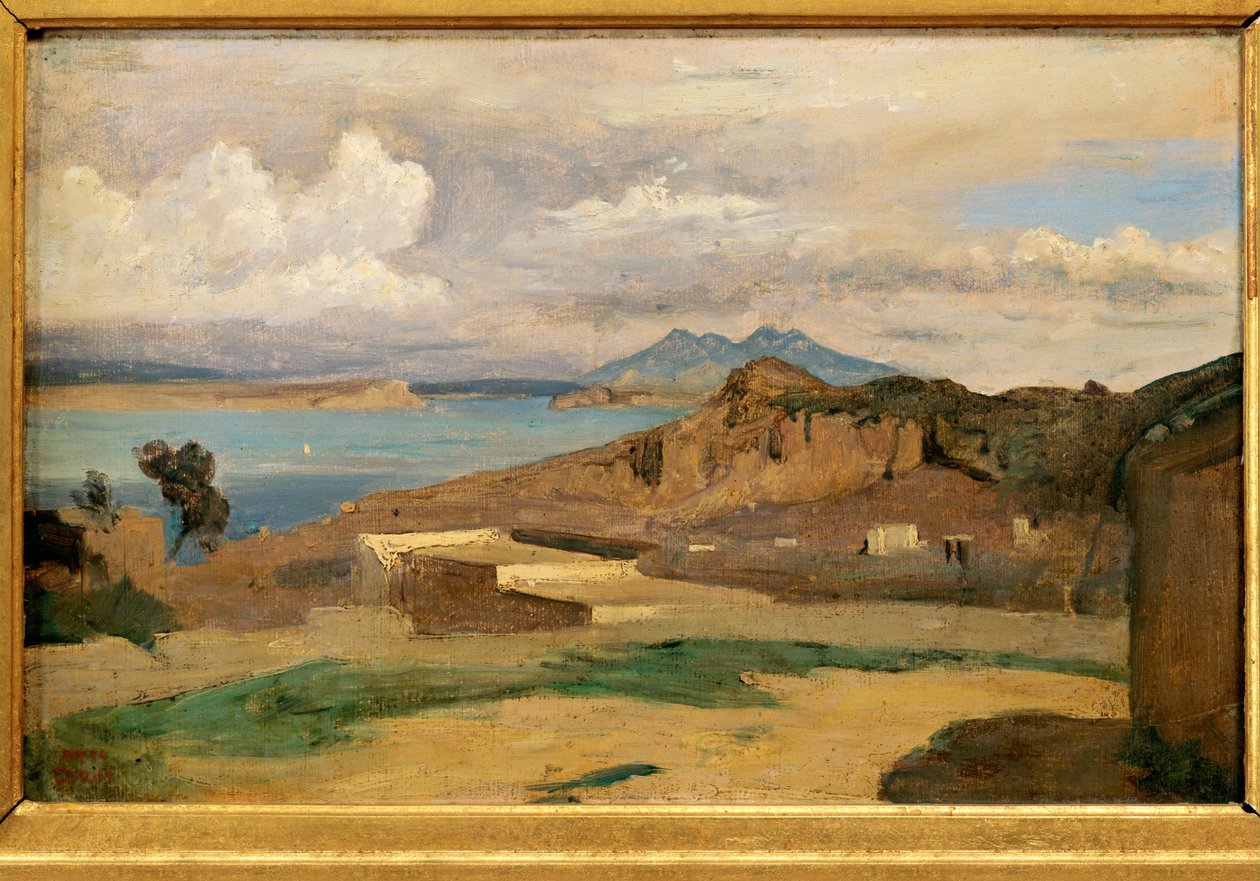 Ischia, az Epomeo hegy lejtőiről nézve - Ischia, ... alkotó: Jean Baptiste Camille Corot