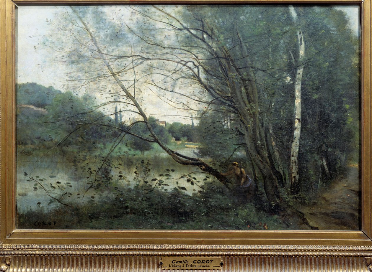 A tó nyalott fával Camille Corot festménye (1796-1875) 19. századi Reims, Musee des Beaux Arts alkotó: Jean Baptiste Camille Corot