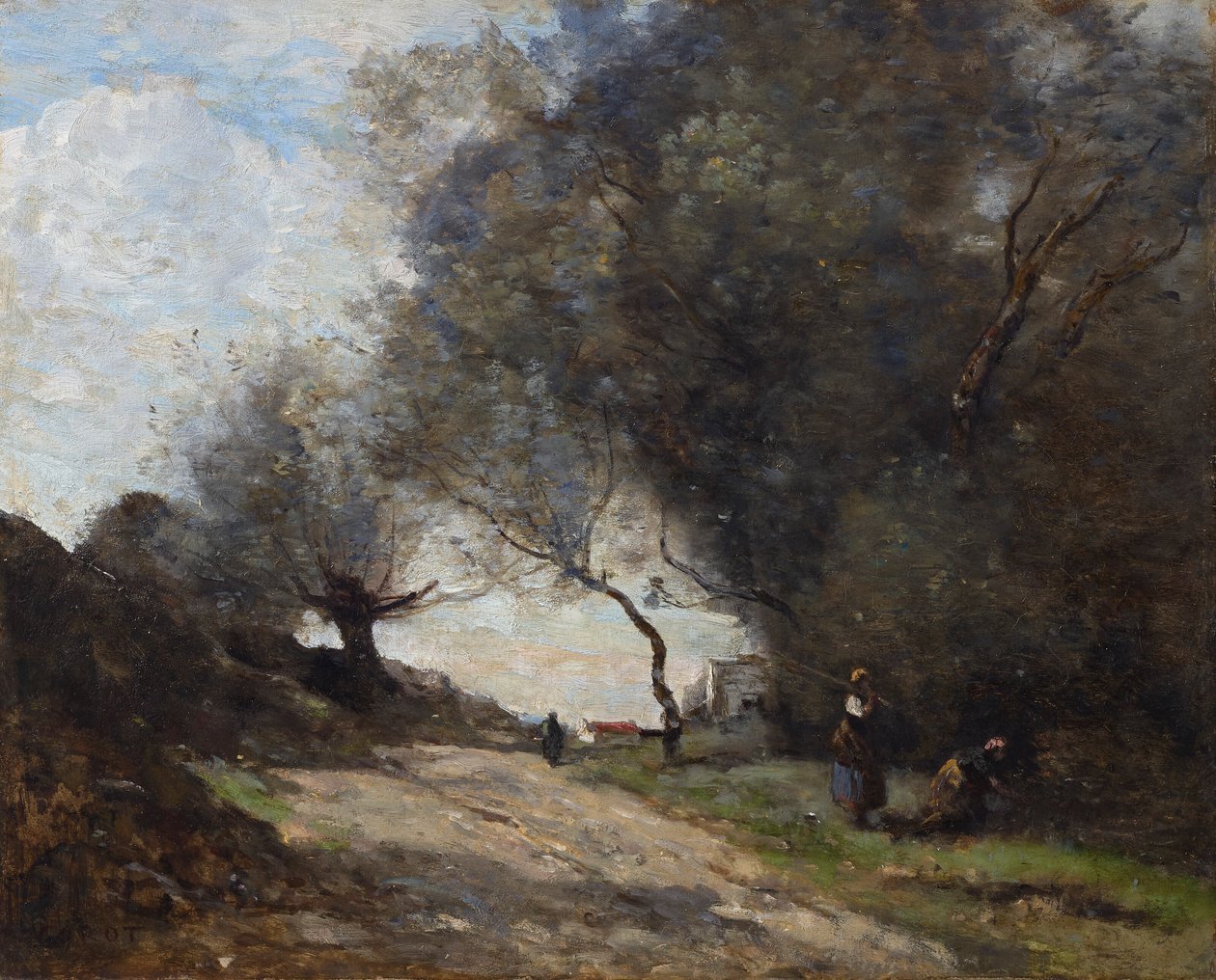 Szedés az út szélén alkotó: Jean Baptiste Camille Corot