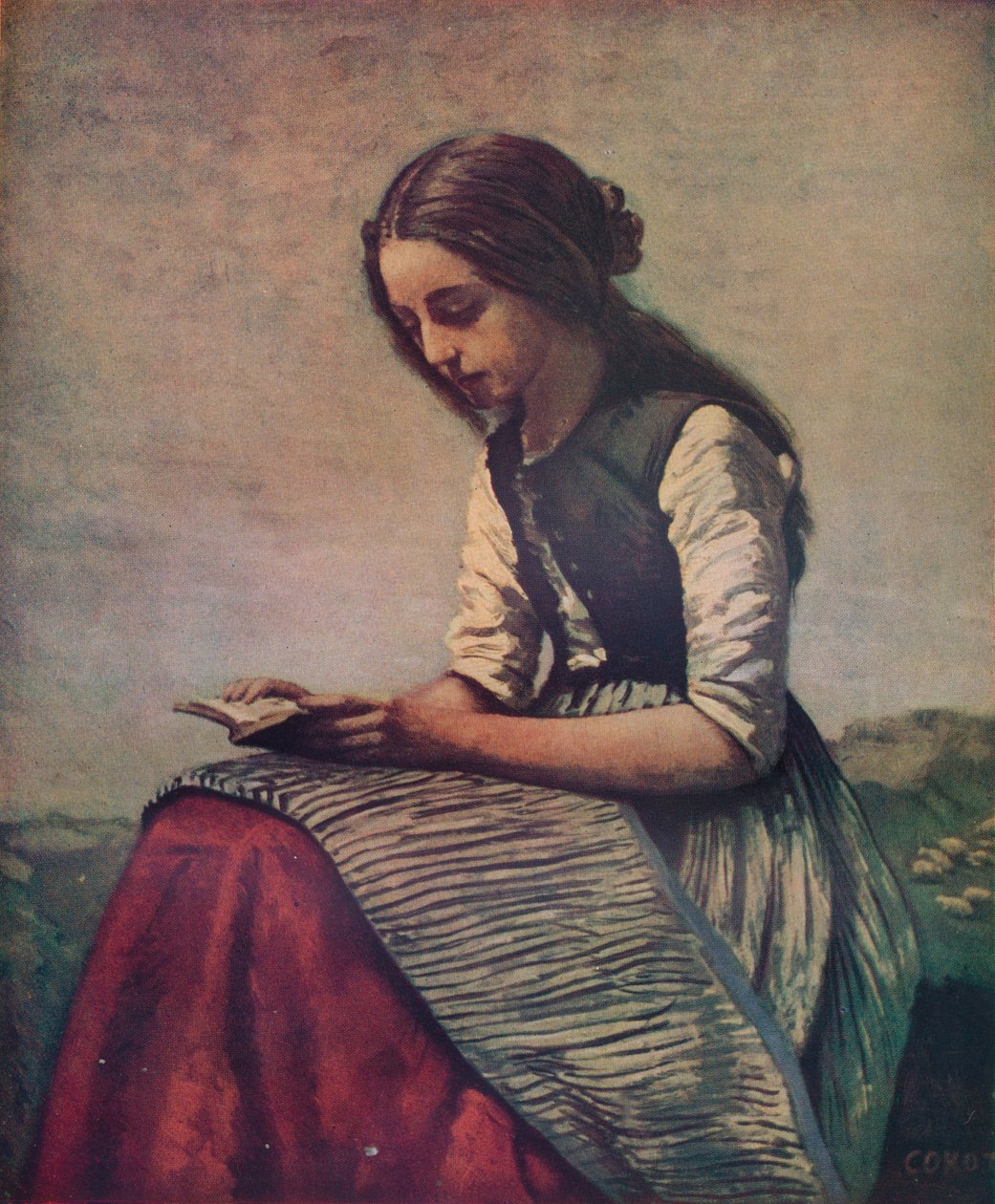 La petite Liseuse vagy Fiatal pásztorlány ül és olvas, 1855 alkotó: Jean Baptiste Camille Corot